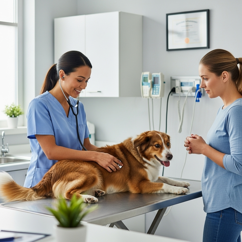 'A veterinarian discussing potential medical causes for a dog chewing furniture with a concerned pet owner in Ottawa"