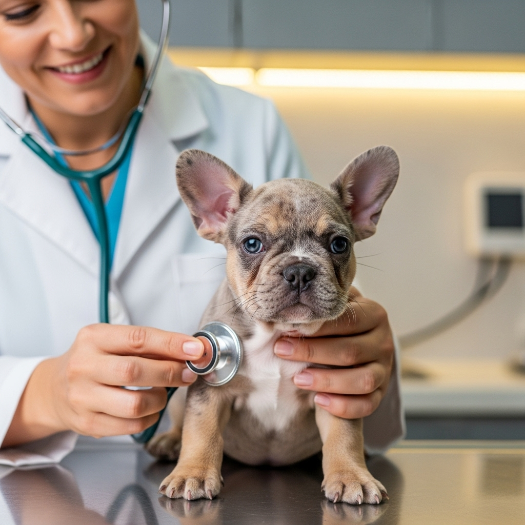 "A veterinarian calmly examining a puppy, a key part of any puppy socialization checklist"