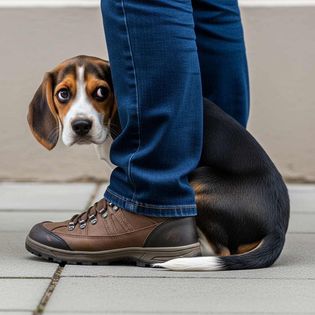 "A fearful puppy demonstrates the need to understand body language when using a puppy socialization checklist."