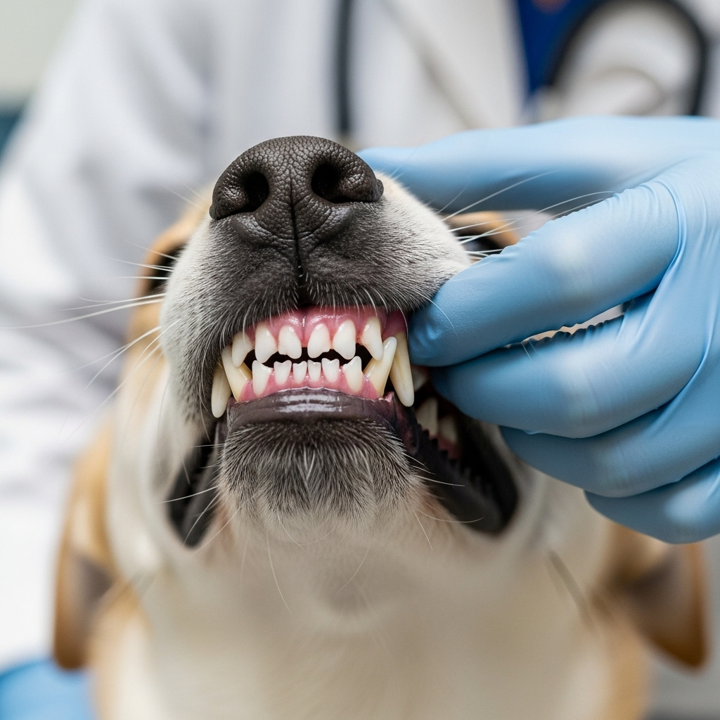 "A vet checking a dog's gums, one of the key signs of dehydration in dogs."