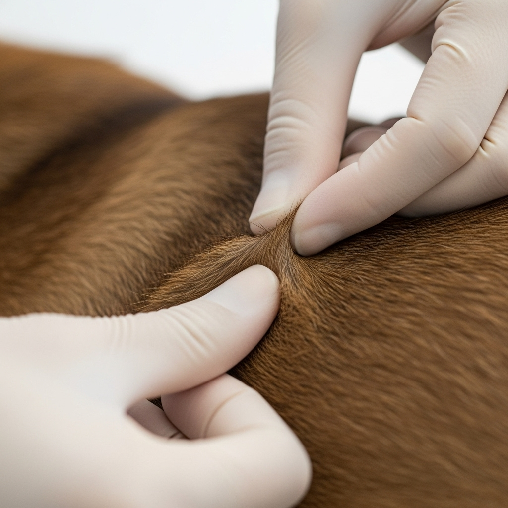 "Performing a skin tent test to check for signs of dehydration in dogs."