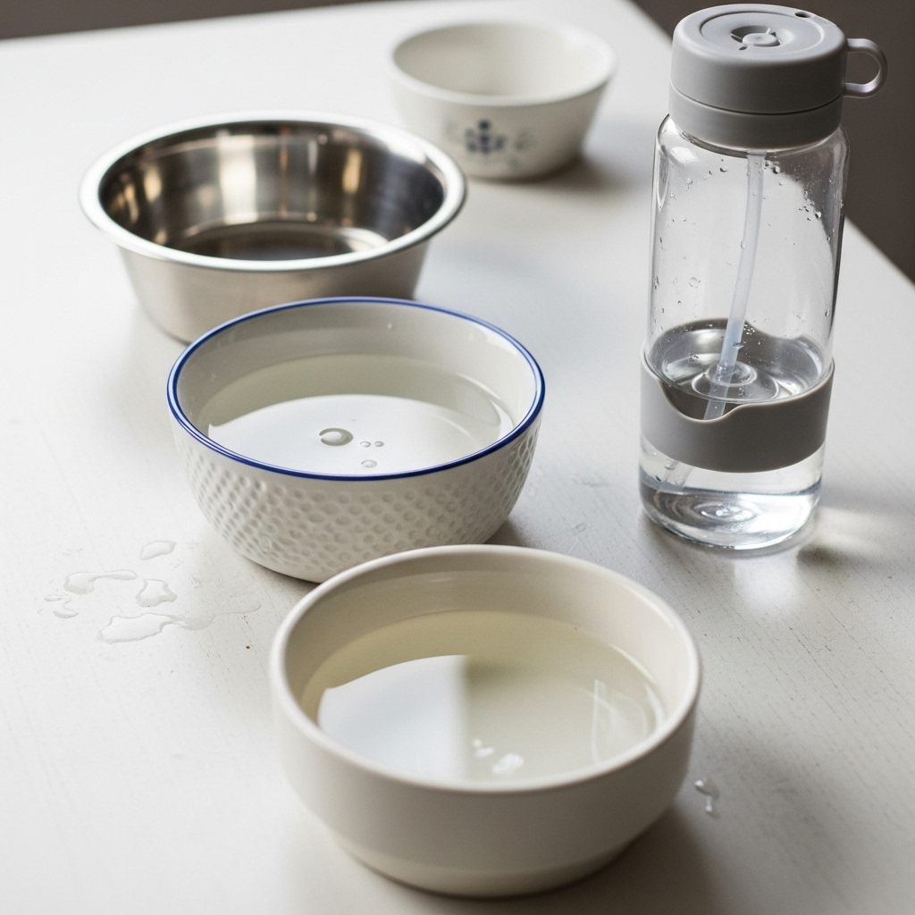 "A selection of water bowls to help prevent the signs of dehydration in dogs."
