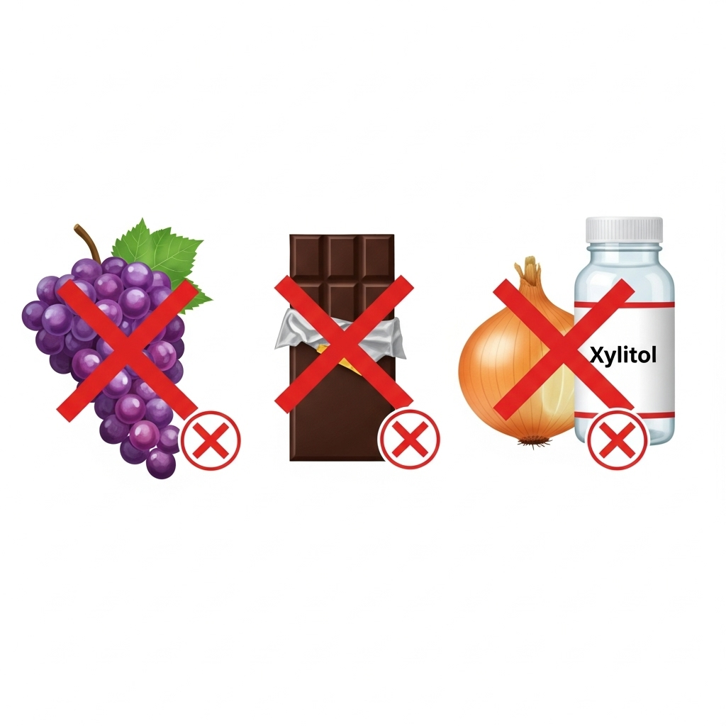 "An infographic illustrating foods that are toxic to dogs and should never be included in healthy homemade dog treats."