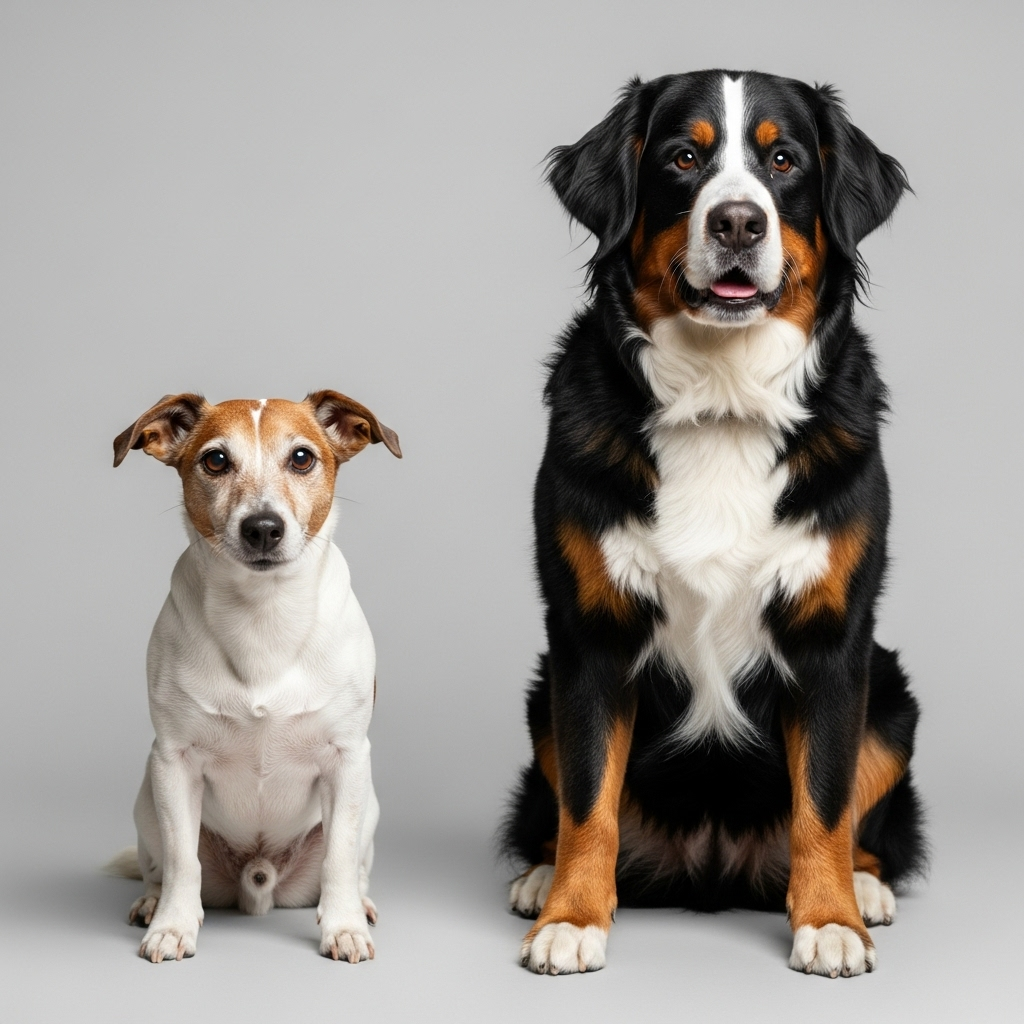 "Two different-sized dogs illustrating how the right senior dog diet depends on breed and size."