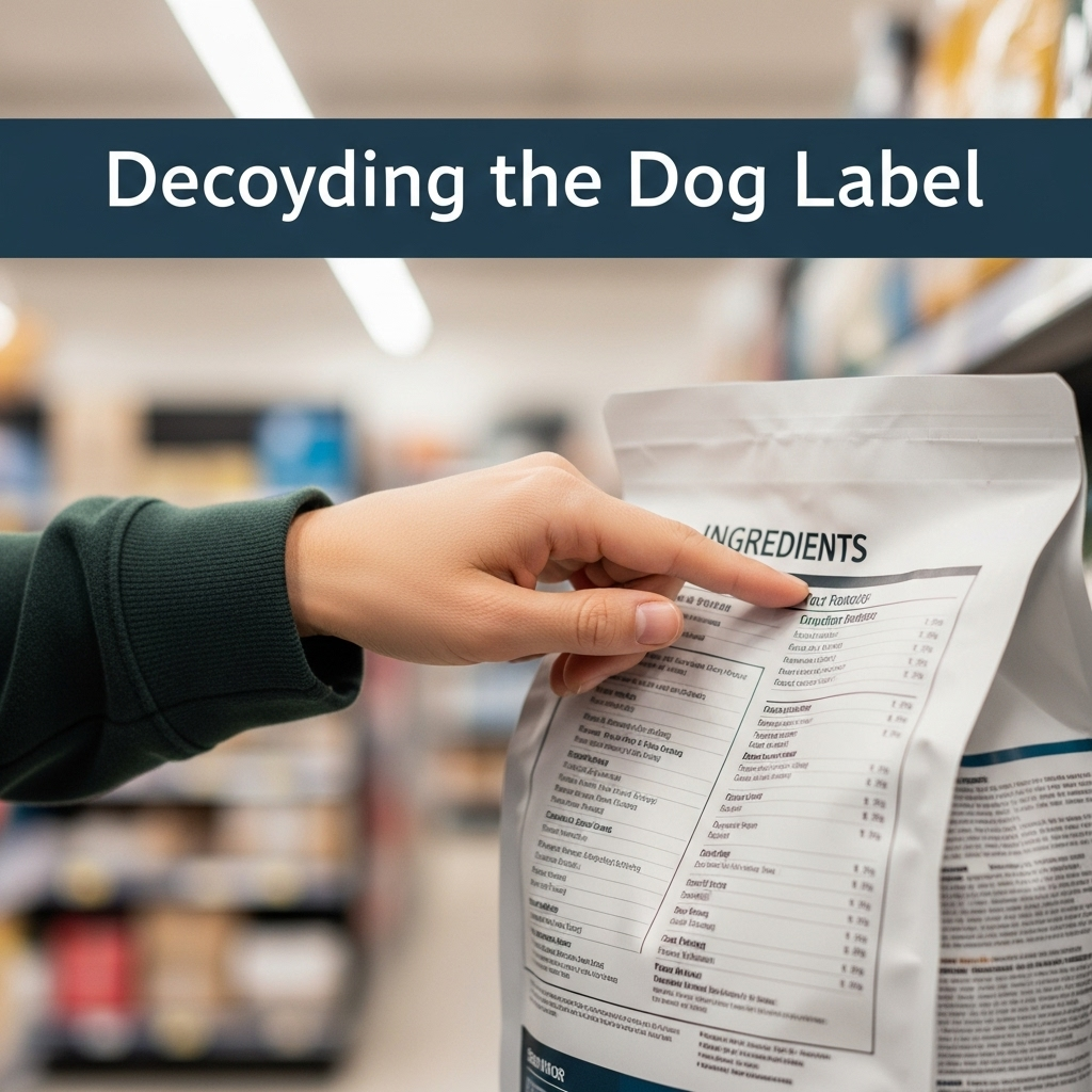 "A pet owner carefully reading the label to select the best senior dog diet for their companion."