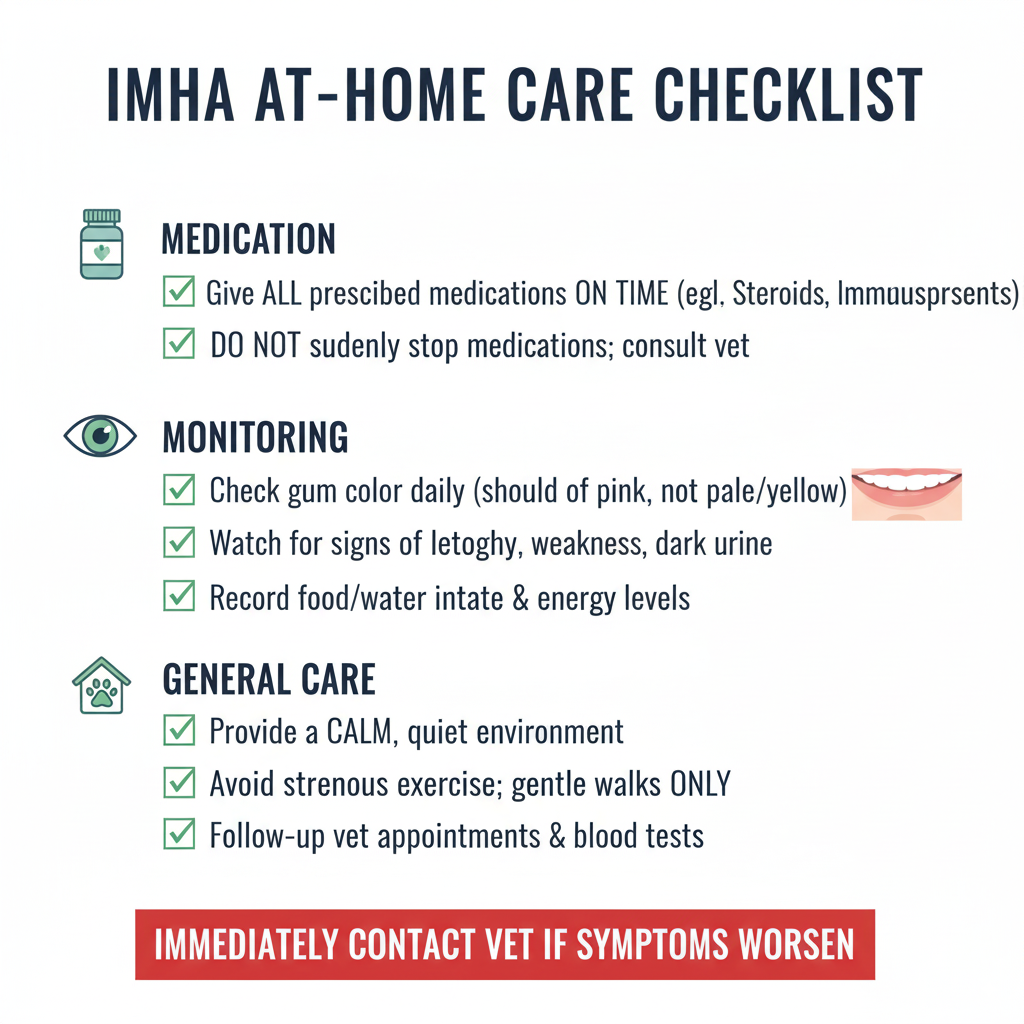 An at-home care checklist for owners managing their dog's recovery from IMHA