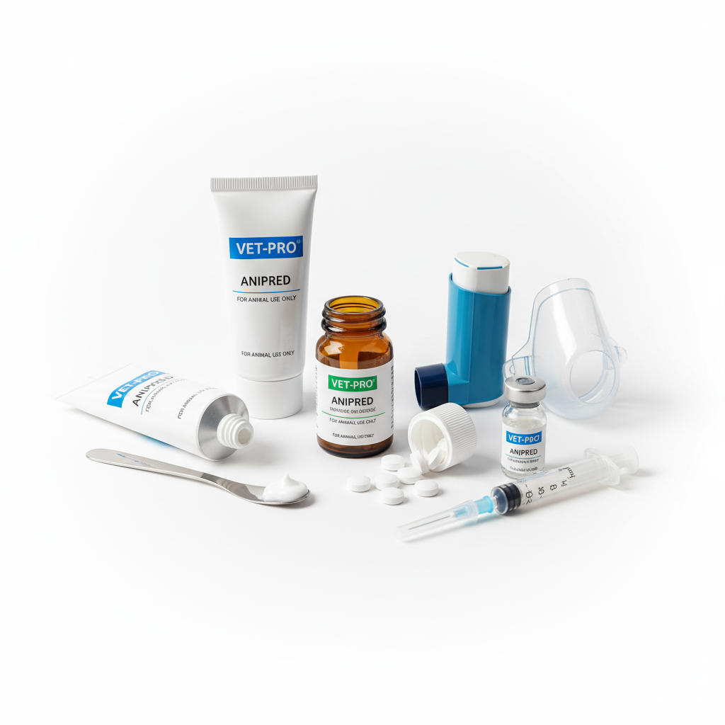 Different medications illustrating the broad scope of steroid use in dogs.
