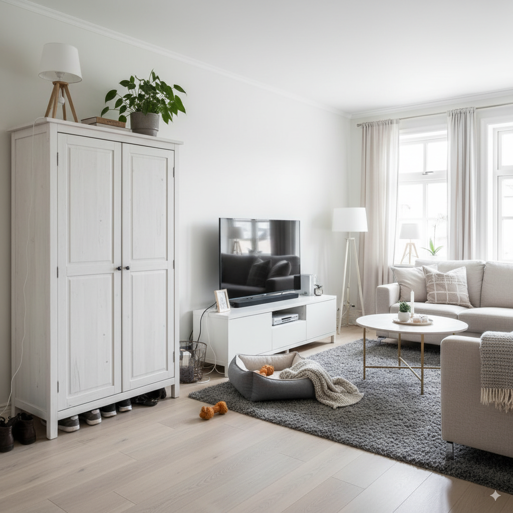  A dog-proofed room designed to prevent destructive chewing by removing temptations.