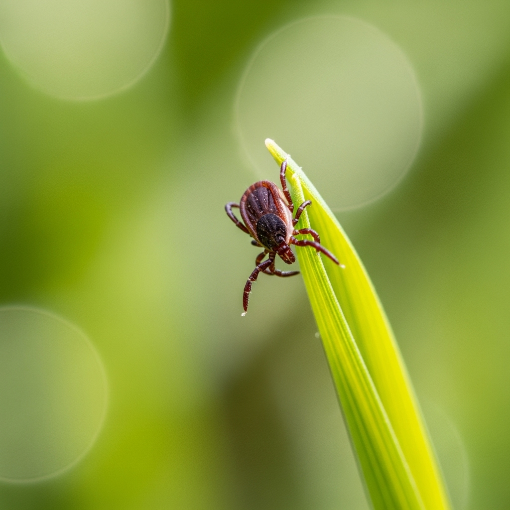 "A close-up of a tick, a common parasite found when hiking with dogs."