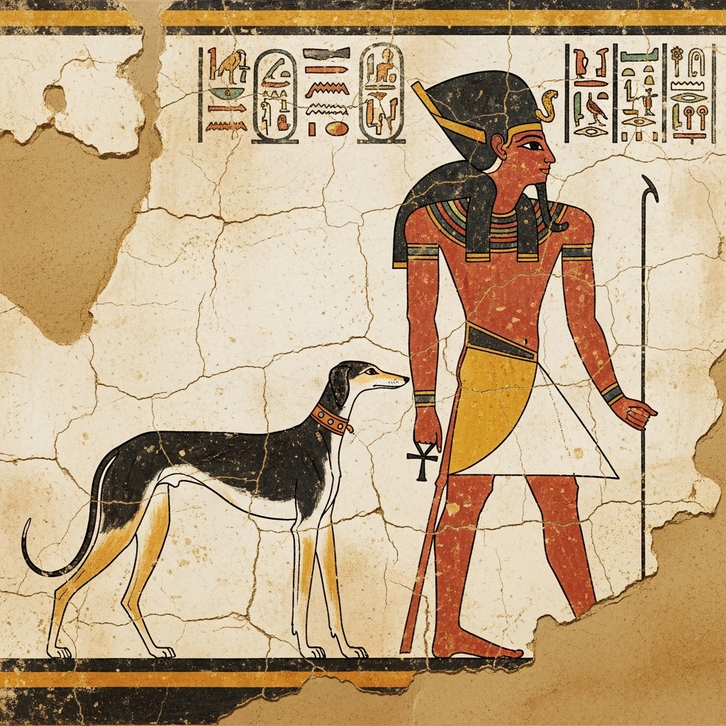 "An ancient illustration showcasing the long history of canines, a core theme in these fun facts about dogs."