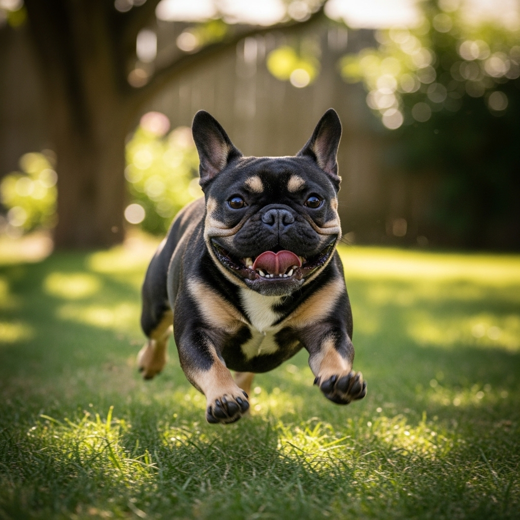 "A playful French Bulldog with the zoomies, a quirky behaviour explained in our list of fun facts about dogs."