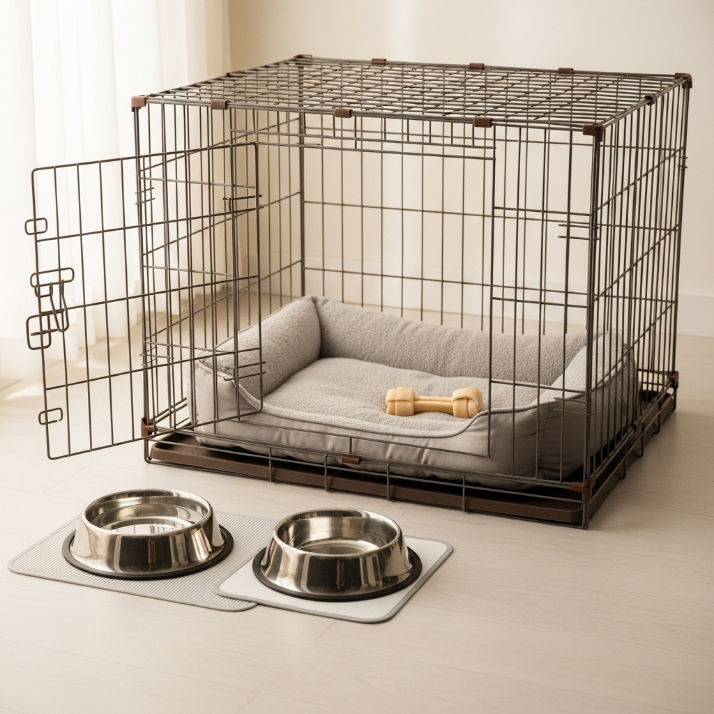 "A safe and comfortable puppy zone set up for the first week with a puppy."