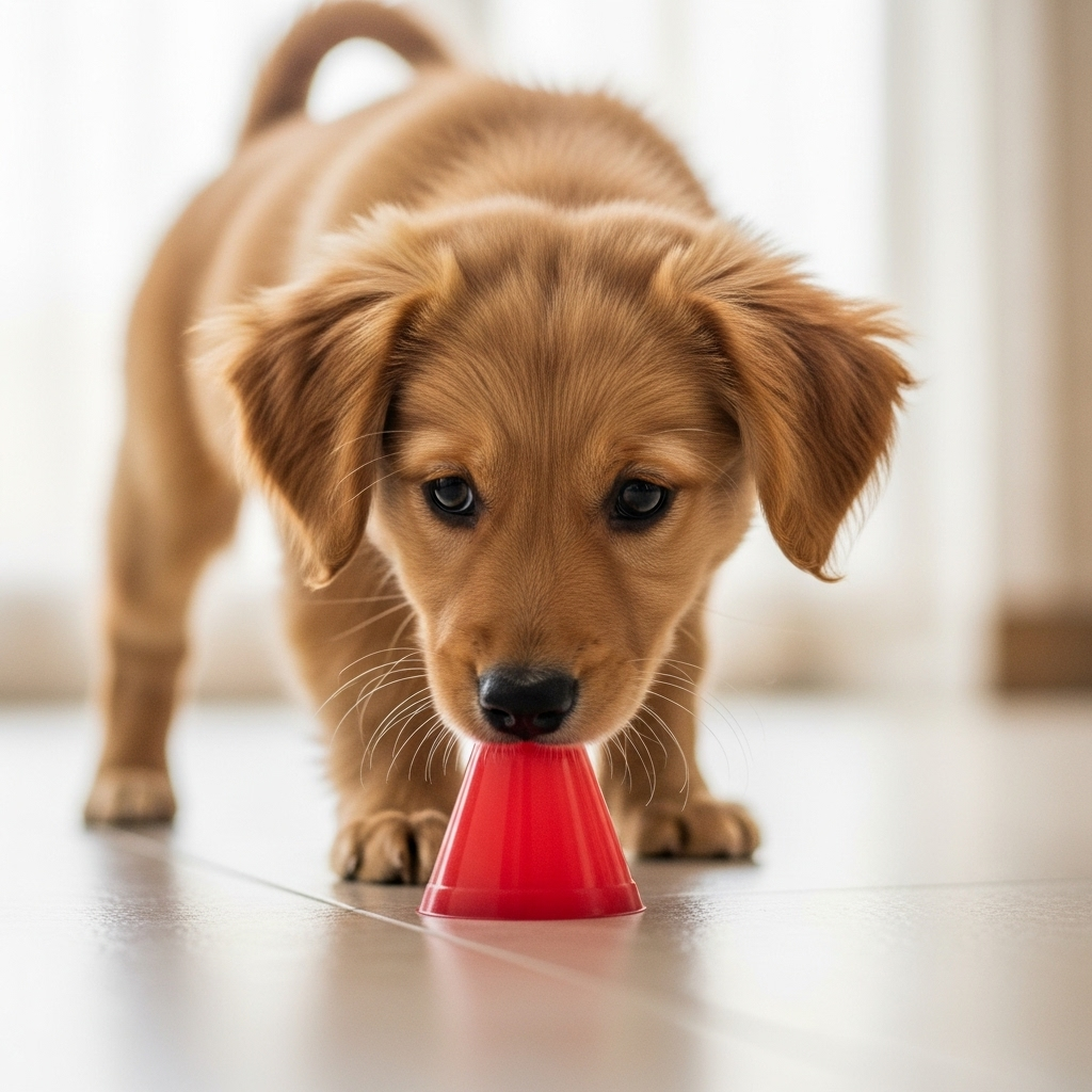 "A puppy engaging in safe, early socialization during its first week at home."