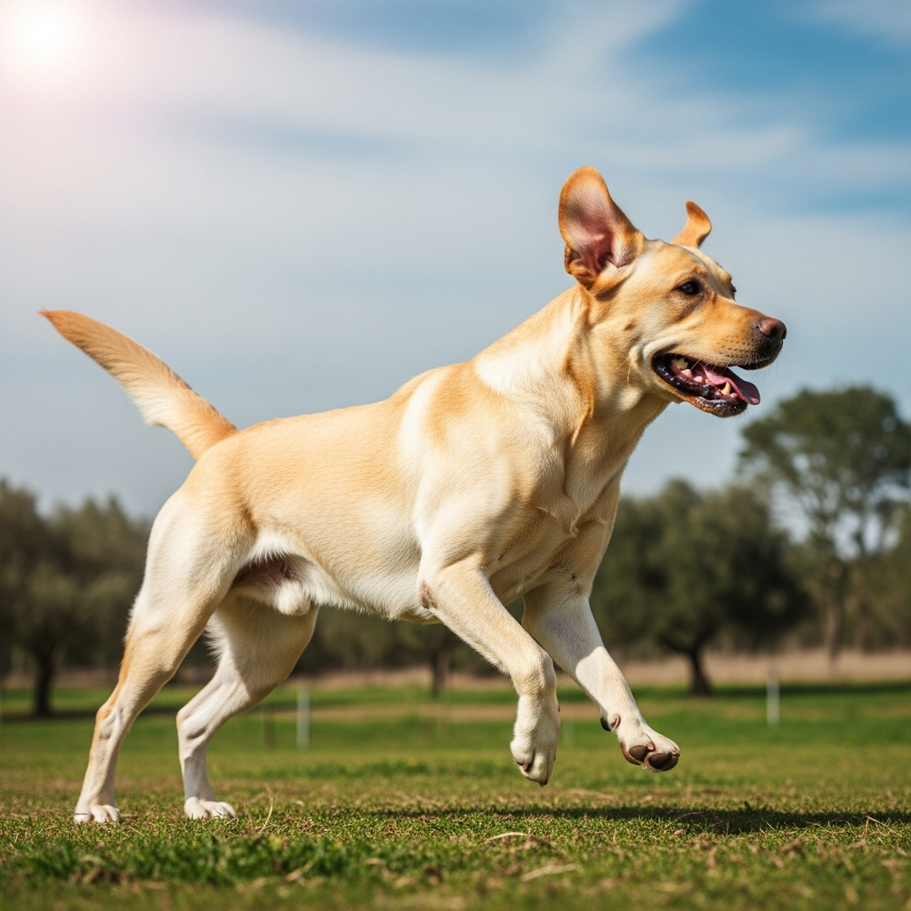 "Healthy Labrador Retriever demonstrating proper joint function after delayed neutering to reduce CCL rupture risk"