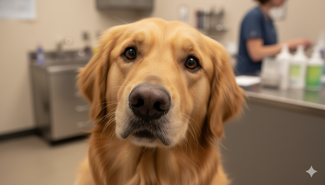 Golden Retriever with head tilt symptomatic of dog ear yeast infections