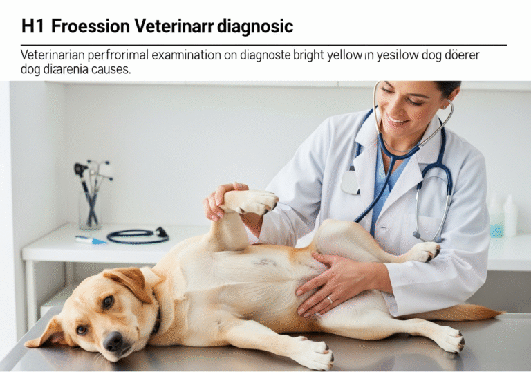 "Veterinarian performing abdominal examination on dog to diagnose bright yellow dog diarrhea causes"