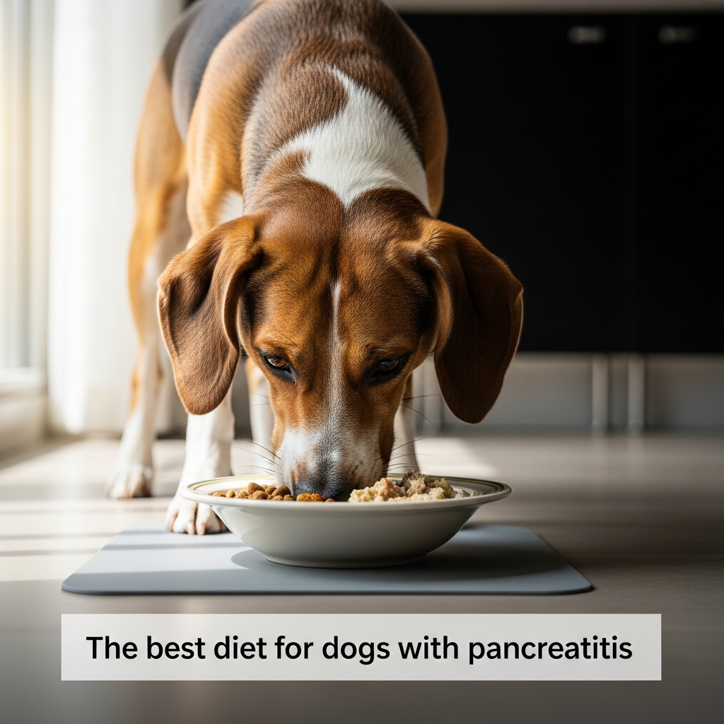 Dog eating small frequent meals from the best diet for dogs with pancreatitis"
