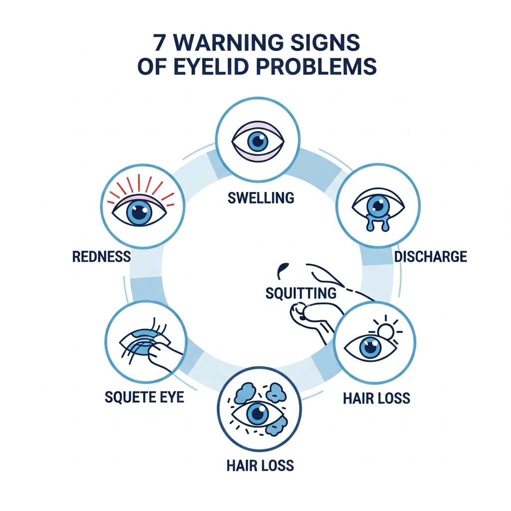 "Seven warning signs of eyelid inflammation in dogs infographic"