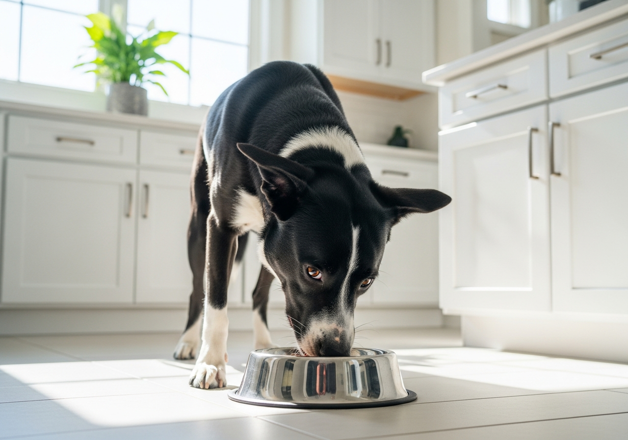 "Healthy dog eating from bowl showing why a balanced diet matters for dogs"