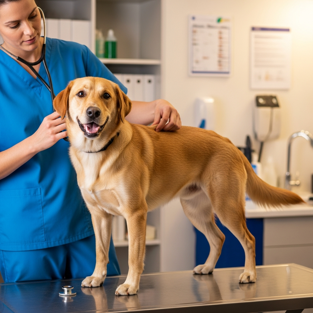 "Veterinarian examining dog health to show why a balanced diet matters for dogs"