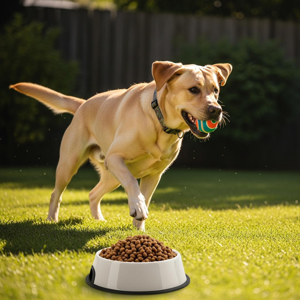 "Healthy Labrador Retriever thriving on balanced grain-inclusive dog food alternative to grain-free diet"