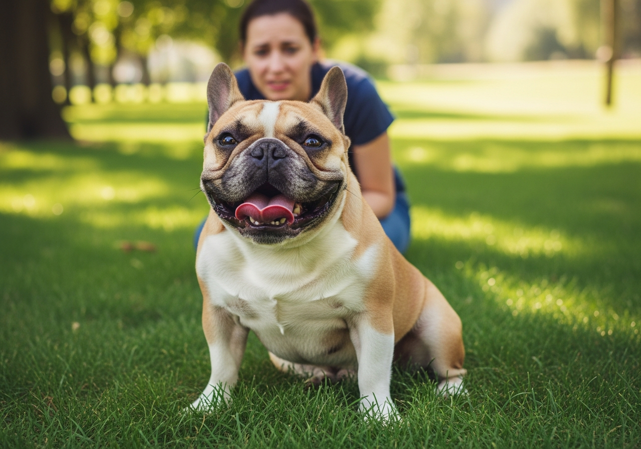 "Small dog panting after minimal exercise showing respiratory distress in French Bulldog"