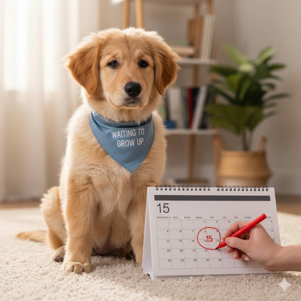 Veterinarian discusses spaying and neutering in dogs using a calendar chart.